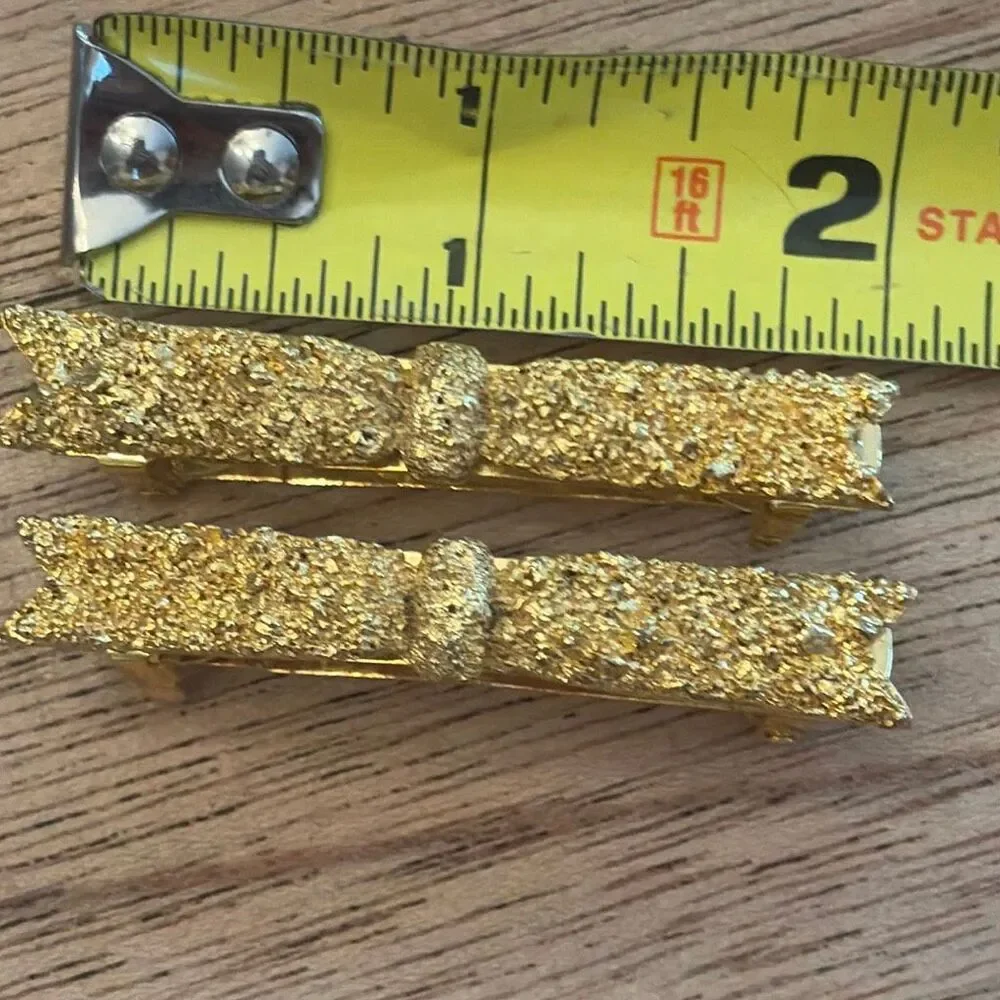 Vintage made in France gold bow barrettes 2 inch